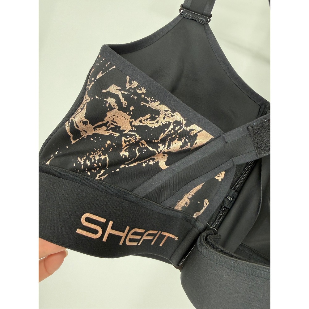 Shefit Ultimate Sports Bra Black Rose Gold Foil Medium Impact Size 2Luxe Gym 2X - Picture 7 of 13